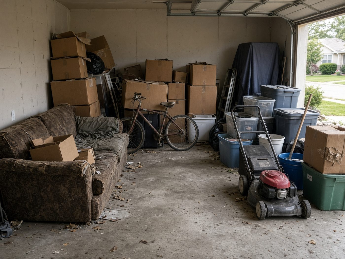 A packed suburban garage